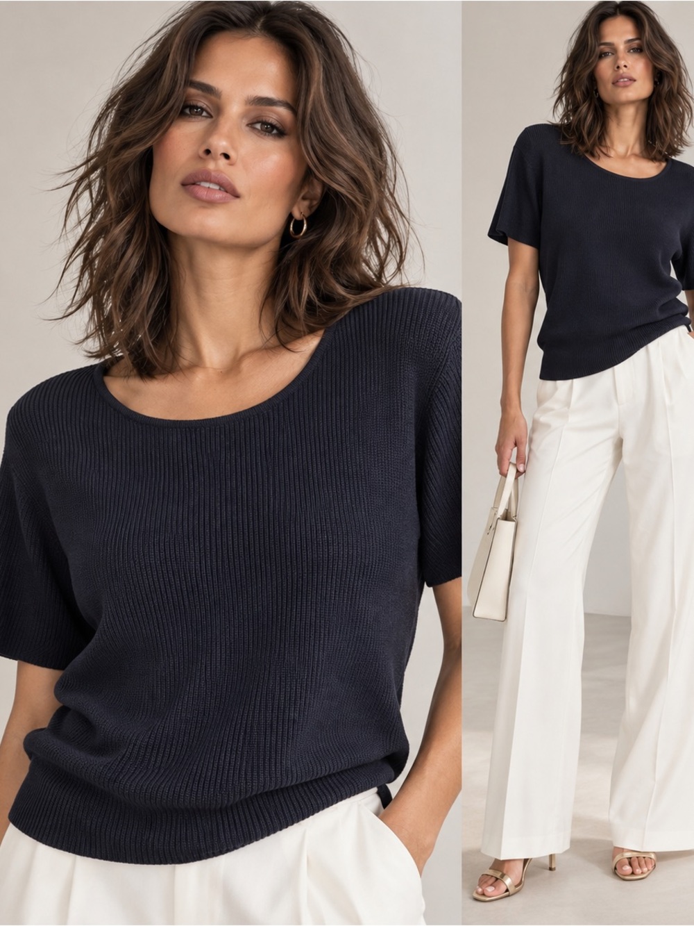 🌸SILK Short Sleeve Knit Sweater - Navy Blue size M Linda Allard & Ellen Tracy